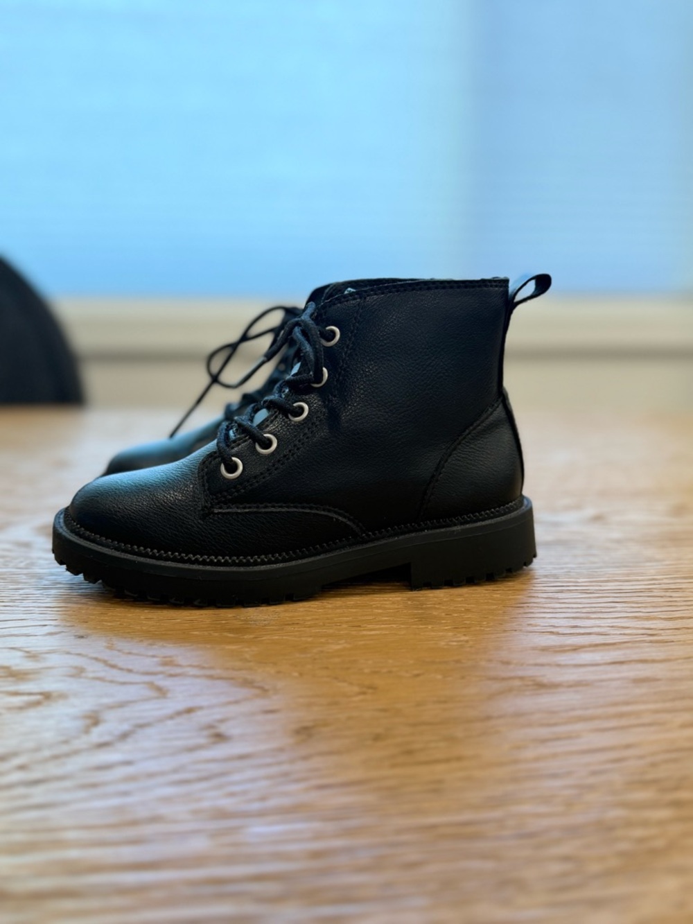 Kids Black Lace-Up Ankle Boots